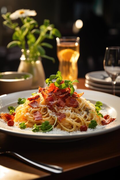 Deliciosa pasta con tocino y salsa receta de cocina italiana