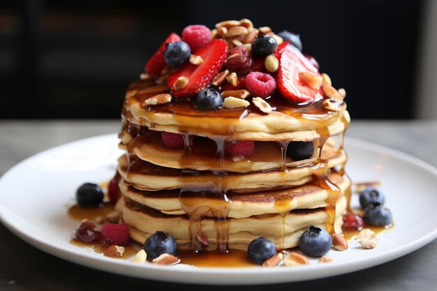 Foto deliciosa pila de panqueques veganos