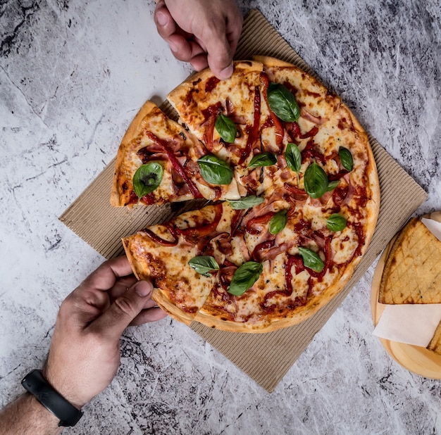 deliciosa pizza casera con salsa, queso