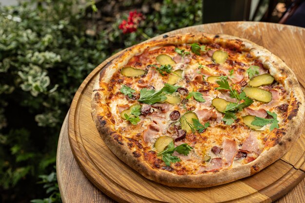 deliciosa pizza com queijo, verduras, molho