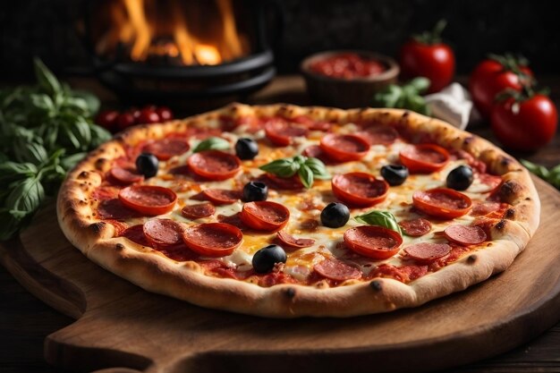 Foto deliciosa pizza de pepperoni em uma mesa