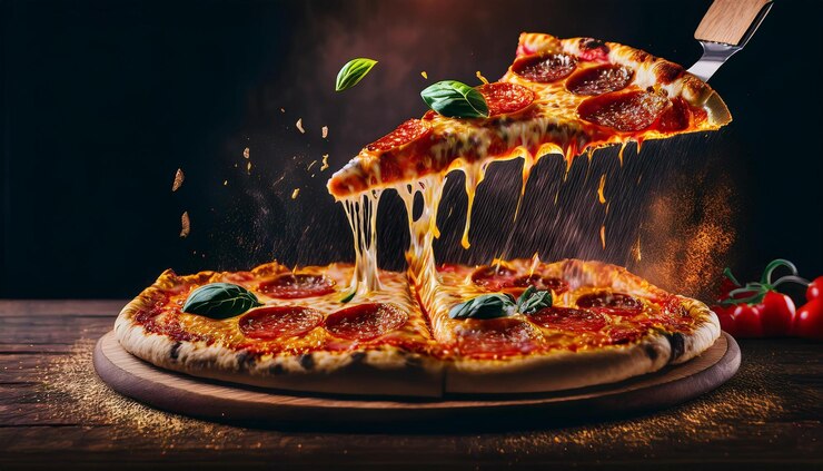 Deliciosa pizza en el estudio.