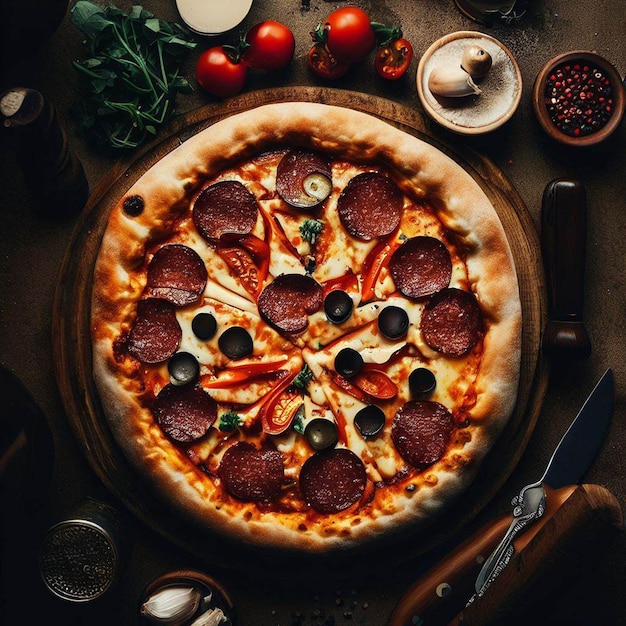 deliciosa pizza fatiada vista de cima pizza redonda estilo italiano