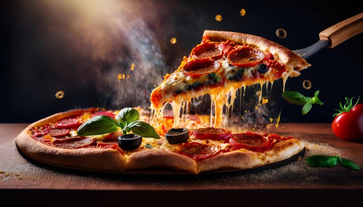 Deliciosa pizza en el interior