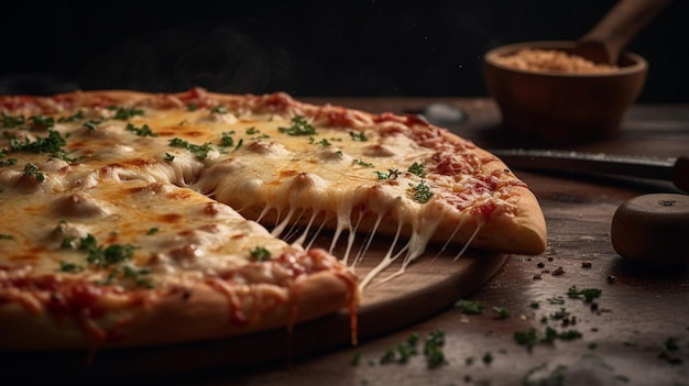 Deliciosa pizza italiana coberta com queijo derretido e uma variedade de outros ingredientes saborosos