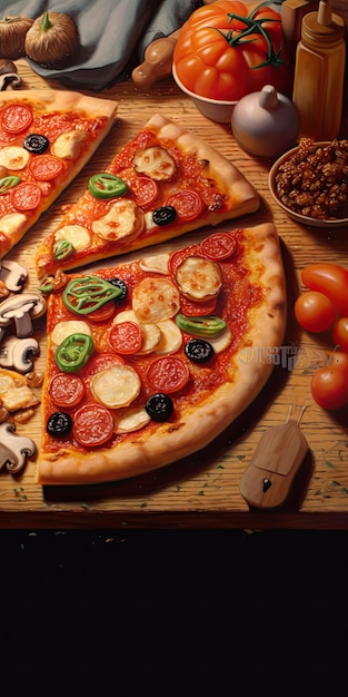 deliciosa pizza italiana entera en una mesa de madera con ingredientes comida tradicional italiana