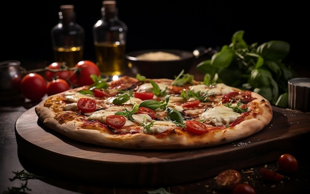 Deliciosa pizza italiana quente sobre uma mesa na padaria