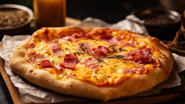 deliciosa pizza margherita con queso y jamón becon comida italiana