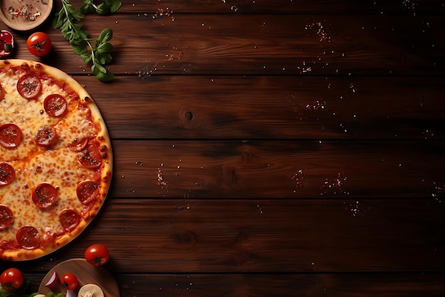 Foto una deliciosa pizza en una mesa de madera