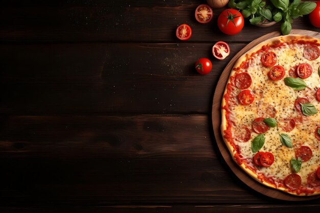 Foto una deliciosa pizza en una mesa de madera