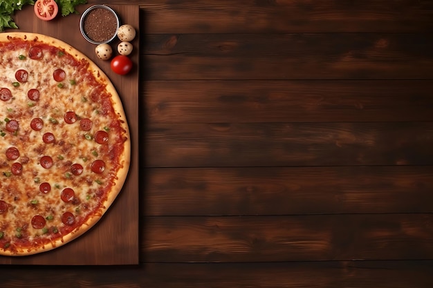 Foto una deliciosa pizza en una mesa de madera