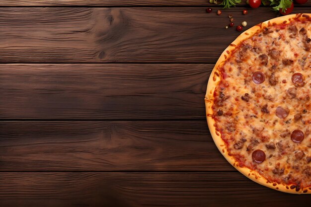 Foto una deliciosa pizza en una mesa de madera