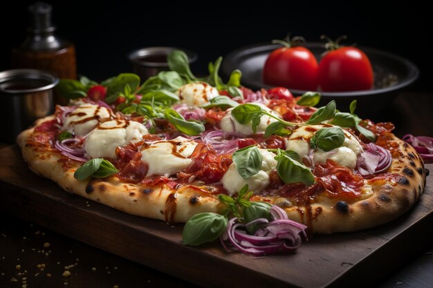 Deliciosa pizza napolitana en un arco de tablero