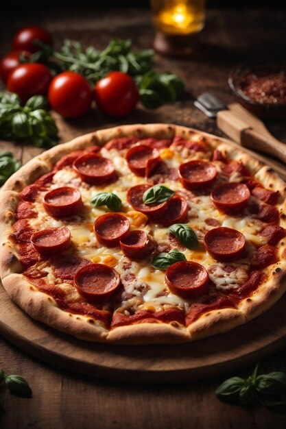 Foto deliciosa pizza de peperoni