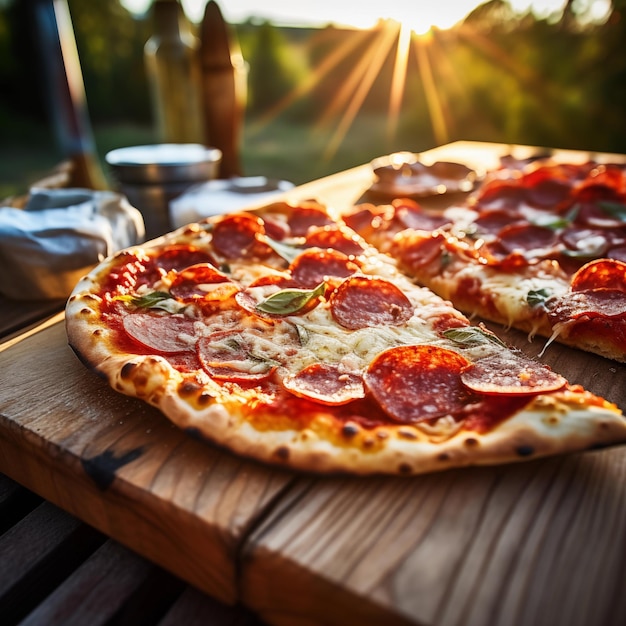 Deliciosa pizza de pepperoni al aire libre