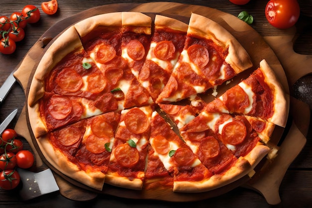 Foto una deliciosa pizza con salsa .