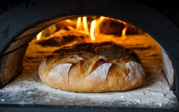 Foto una deliciosa pizza siendo horneada en un horno a leña