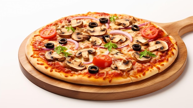 Deliciosa pizza vegetariana com tomate e cogumelos