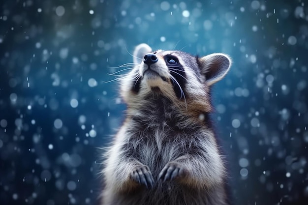 La deliciosa reacción del mapaches a la abundancia de copos de nieve que caen en el invierno generada por la IA