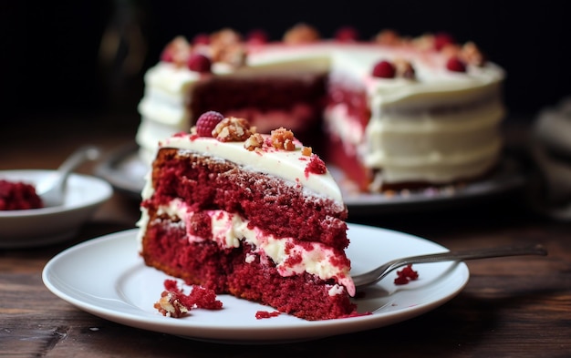 Deliciosa rebanada de pastel de terciopelo rojo