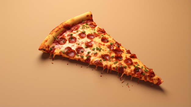 Foto una deliciosa rebanada de pizza con queso pepperoni y albahaca aislada sobre un fondo beige