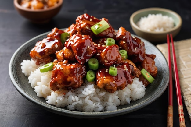 Deliciosa refeição de frango de gergelim ao estilo asiático