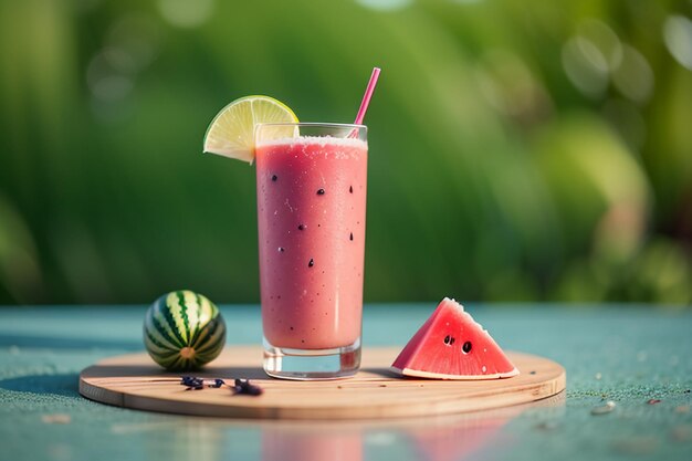 La deliciosa y refrescante bebida de jugo de sandía es muy cómoda para calmar la sed en verano