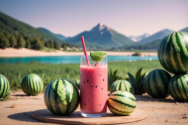 La deliciosa y refrescante bebida de jugo de sandía es muy cómoda para calmar la sed en verano