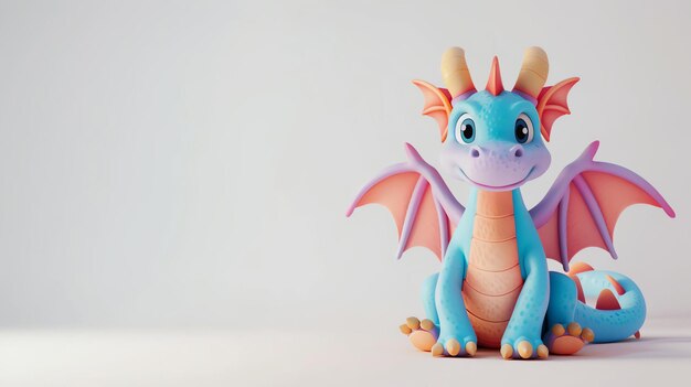 Foto una deliciosa representación en 3d de un dragón lindo cautivador y perfecto para varios proyectos creativos esta adorable criatura se sienta sobre un fondo blanco mostrando sus colores vibrantes y amigo