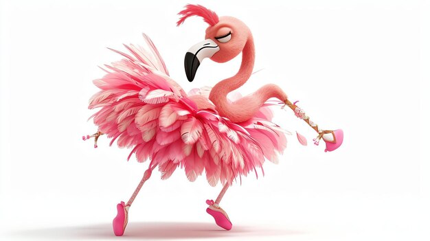 Foto una deliciosa representación en 3d de un lindo flamenco mostrando sus graciosos movimientos de ballet adornado con un vibrante tutu y zapatos de ballet este pájaro caprichoso trae elegancia a la vida perfecto para addi