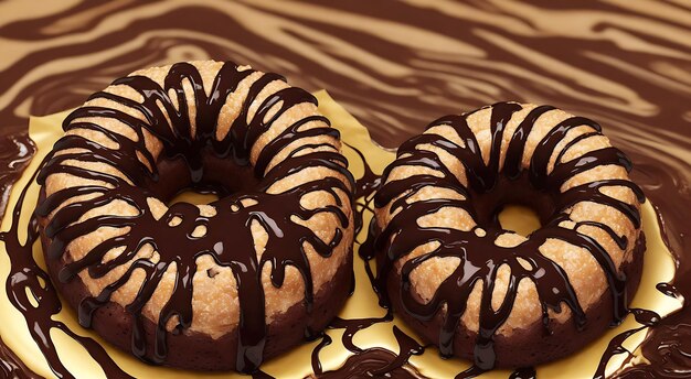 Deliciosa rosquilla de pastel con glaseado de chocolate cremoso vista delantera