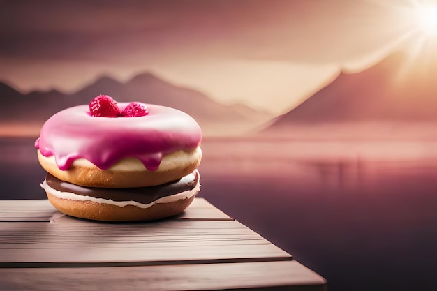 Foto una deliciosa rosquilla con rosa