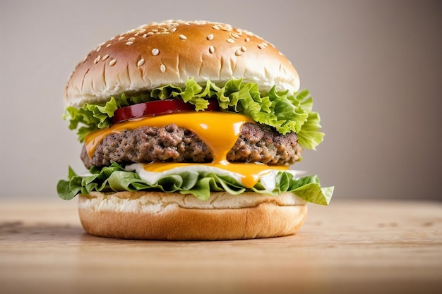 Deliciosa y sabrosa hamburguesa tradicional con queso y lechuga