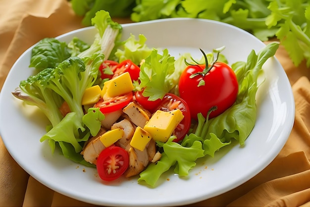 Deliciosa salada de giroscópios Frango tenro tomates frescos vinagrete de limão picante uma delícia saborosa