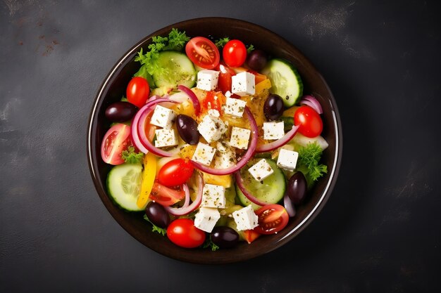 Deliciosa salada grega com cereja, tomate, pepino e alface.