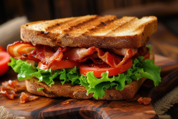 Foto deliciosa sanduíche de blt em mesa de madeira