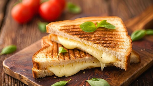 Foto deliciosa sanduíche de hambúrguer com queijo derretido em mesa de madeira