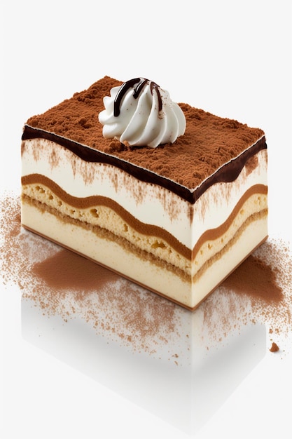 Deliciosa sobremesa italiana Tiramisu em fundo branco isolado