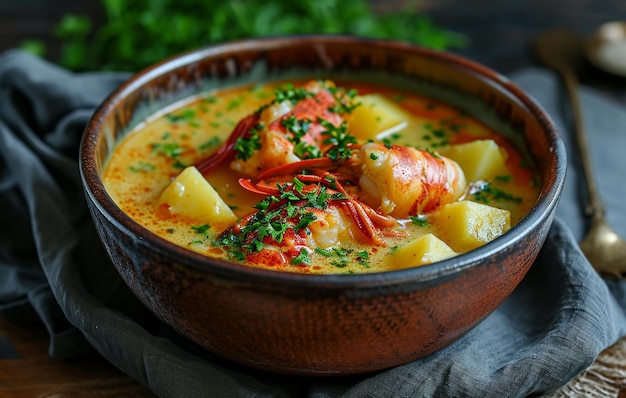 Deliciosa sopa de langosta y patata con receta de ajo