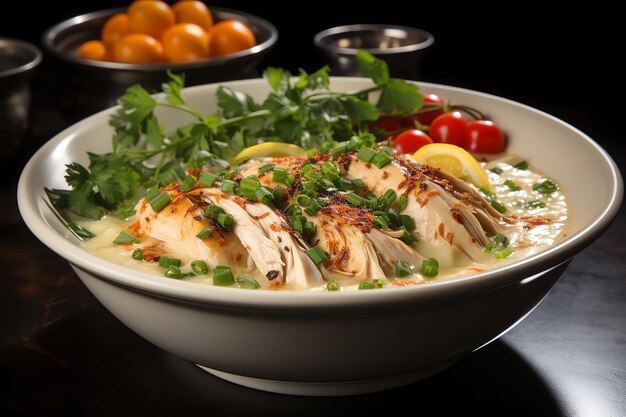 Foto una deliciosa sopa de pollo con verduras en un cuenco comida de invierno y sopa de proteína alta