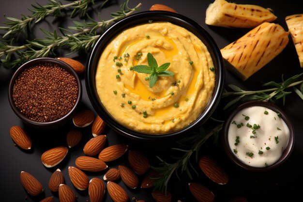 La deliciosa sopa vegana de puré de calabaza está lista para ser servida en fotografías publicitarias profesionales de alimentos.