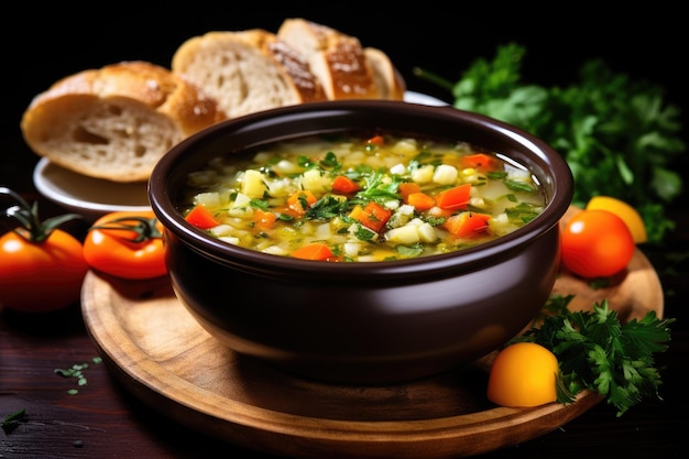 Deliciosa sopa de verduras en la mesa