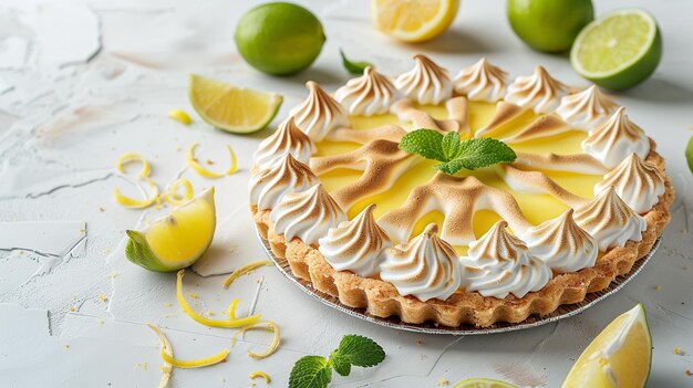 Foto deliciosa tarta de limón clave y tarta de merengue de limón en una hermosa superficie blanca ia generativa