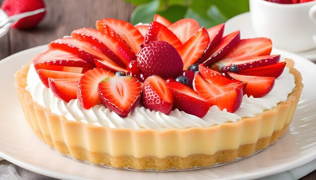 una deliciosa tarta de pastel con fresas y fruta