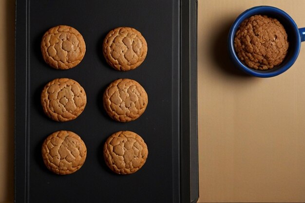 Deliciosa tentação Vista superior de um caderno de esboços com biscoitos de chocolate e aveia