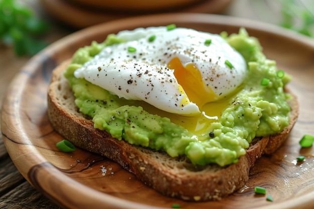 Deliciosa torrada de abacate com ovo perfeitamente assado para um pequeno-almoço saudável