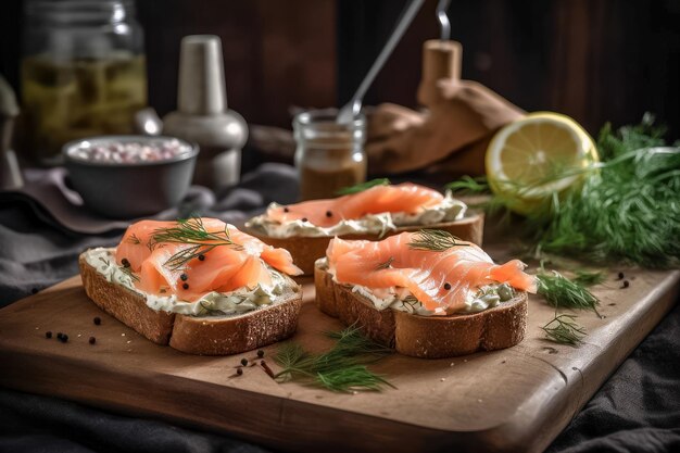 Deliciosa tostada integral con salmón ahumado y queso crema