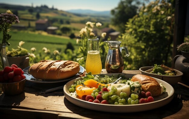 Una deliciosa variedad de comidas y bebidas en una mesa AI