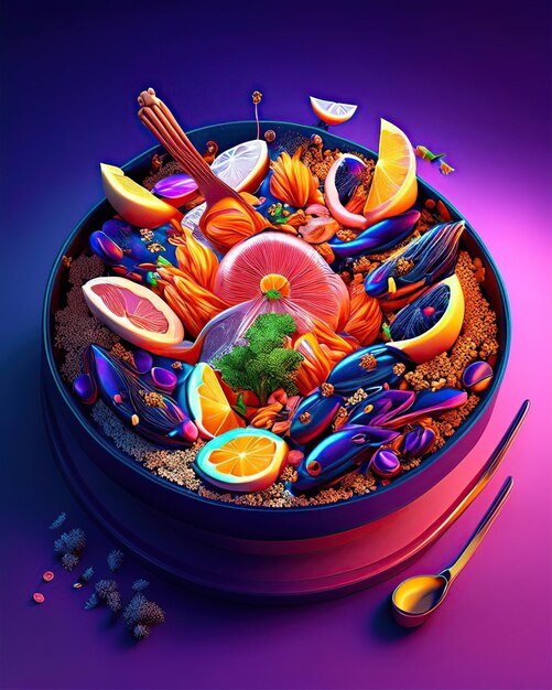 Foto deliciosa vista superior da paella com todos os seus ingredientes gourmet