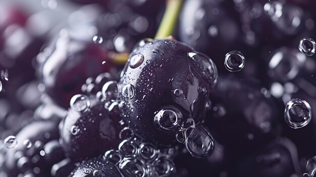 Deliciosamente refrescante, uma macro em close de uvas pretas em água com bolhas de ar, delicie-se com um Ju